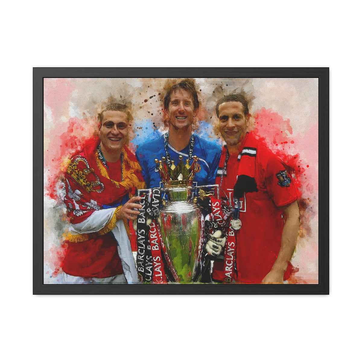Premier League Winners 2009 Manchester United Watercolour Painting, Ready to Hang Framed Art Print Poster, Man United Fan Gift