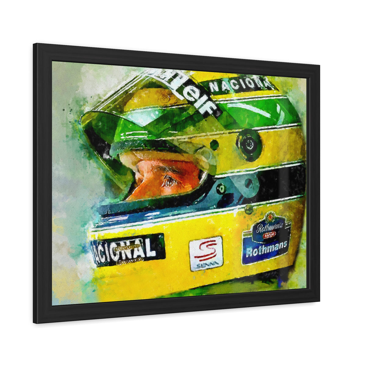 Speed & Elegance: Framed Watercolour F1 Fine Art Print Poster - Ayrton Senna's Dynamic Drive - Ready to Hang, Wall Art Formula One Gift