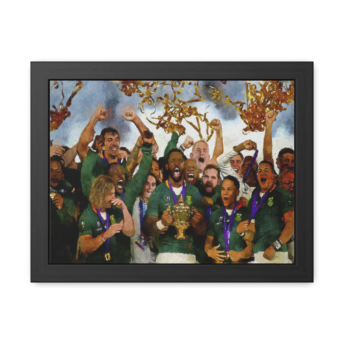 Rugby World Cup Winners 2019 South Africa Framed Watercolour Painting Fine Art Print Poster, Ready to Hang Wall Art, Rugby Fan Gift