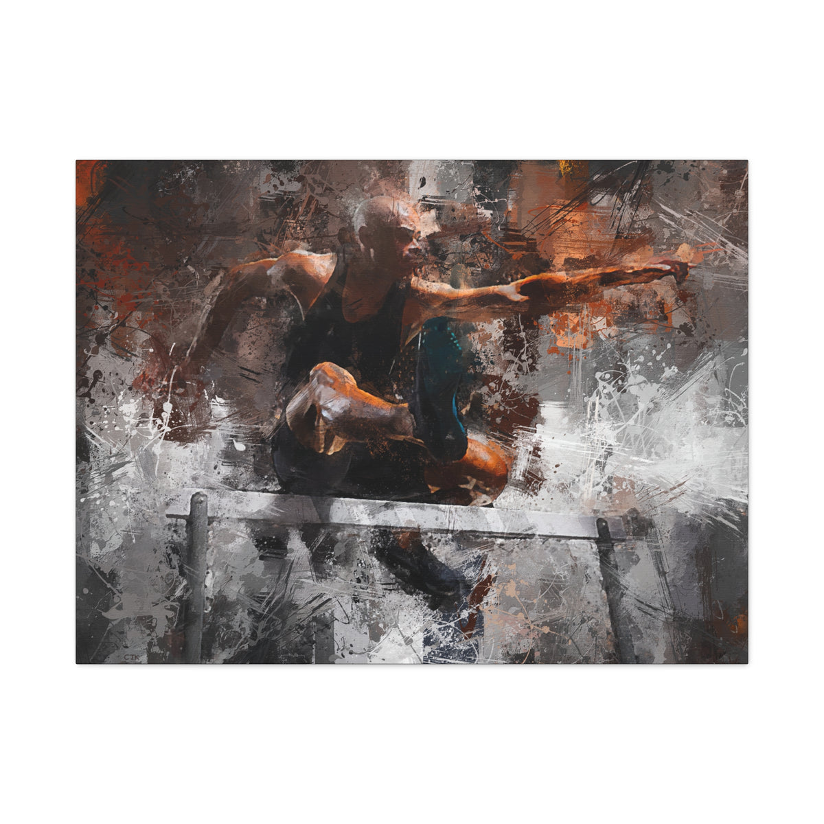 Athletic Hurdler Expressionist Canvas Print - Fine Art Athletics Décor with Expressive Brush Strokes and Splashes of Paint. Stretched Canvas Athletics Fine Art Print Poster - Ready to Hang Wall Art, Hurdling Fan Gift