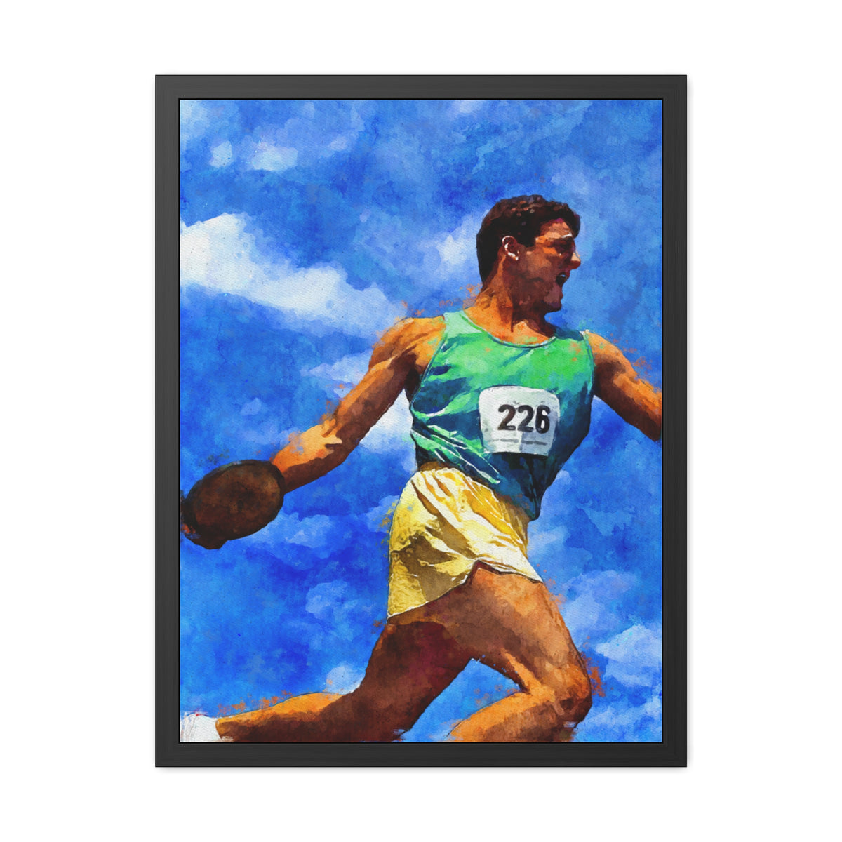 Dynamic Discus Thrower Expressionist Modern Art Framed Watercolour, Ready to Hang Fine Art Painting Print Poster, Athletics Wall Art, Athletics Fan Gift
