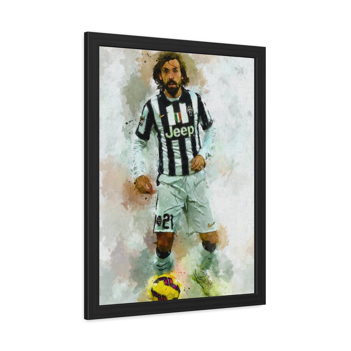 Andrea Pirlo Expressionist Portrait - Soccer Maestro Art! Ready to Hang Framed Watercolour Fine Art Painting Print Poster, Football Wall Art, Soccer Fan Gift