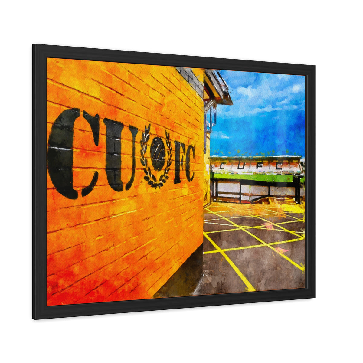 Cambridge United’s Abbey Stadium Print - Ready to Hang Framed Watercolour Fine Art Painting Print Poster, Football Wall Art, Soccer Fan Gift