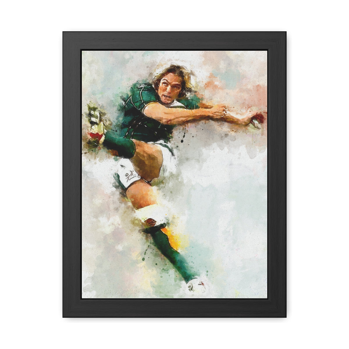 Percy Montgomery: Rugby Elegance in Watercolour - Ready to Hang Framed Watercolour Art Rugby Print Poster, Rugger Wall Art, Rugby Fan Gift