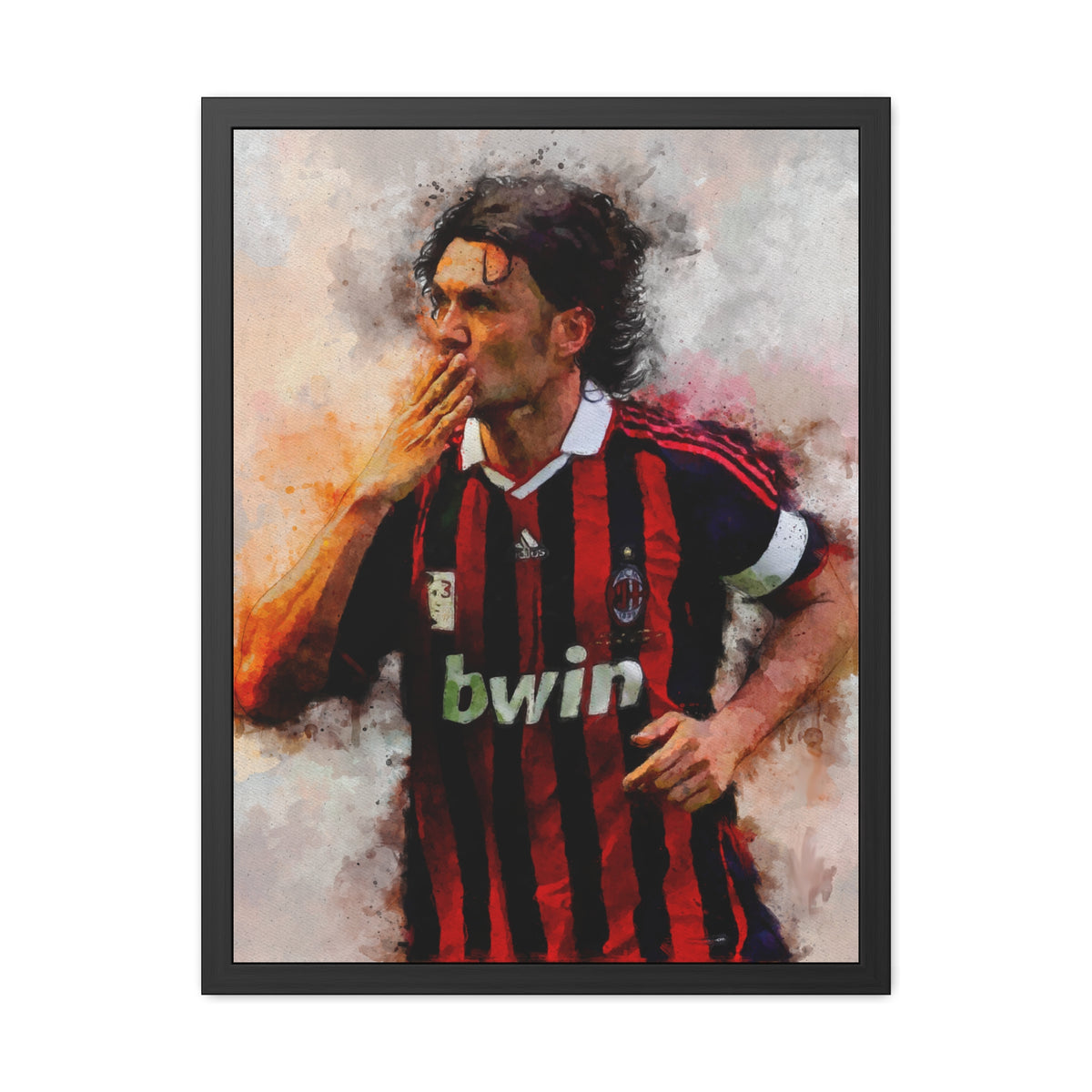 Paolo Maldini Expressionist Watercolour Portrait - AC Milan Legend, Fine Art Print - Ready to Hang Framed Watercolour Fine Art Painting Print Poster, Football Wall Art, Soccer Fan Gift