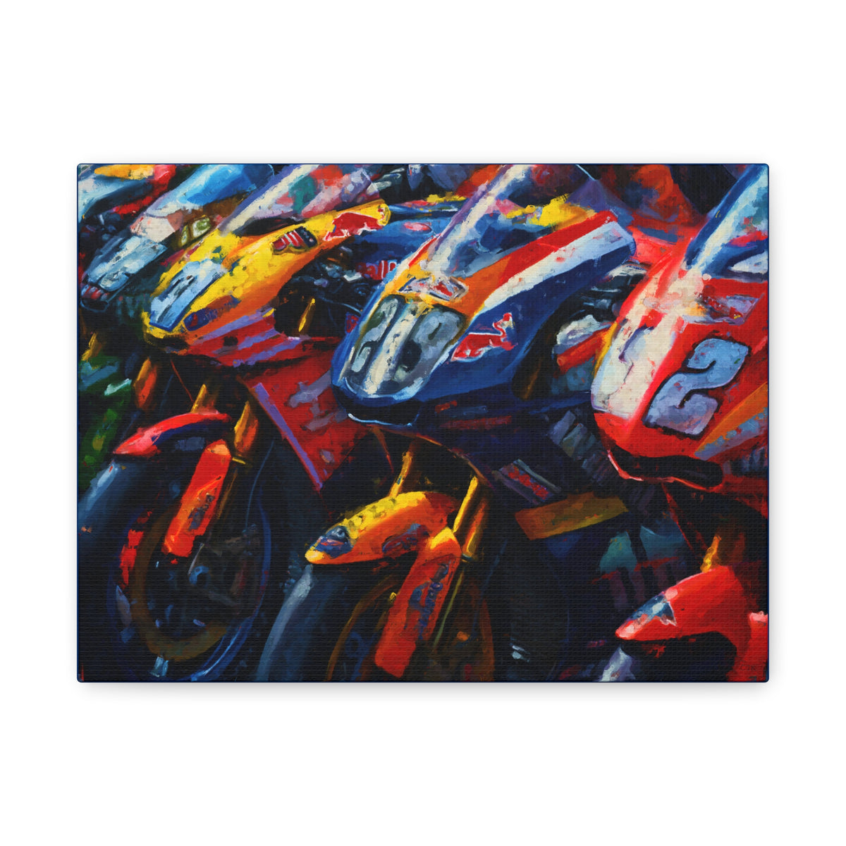 Impressionist MotoGP Bike Lineup Stretched Canvas Fine Art Print Poster, Ready to Hang, Wall Art MotoGP Gift