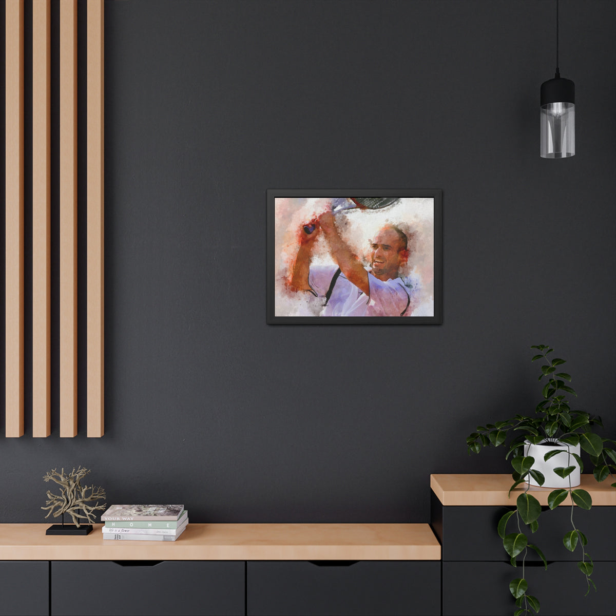 Andre Agassi Expressionist Portrait: Ready to Hang Framed Watercolour Fine Art Painting Print Poster, Tennis Wall Art, Tennis Fan Gift