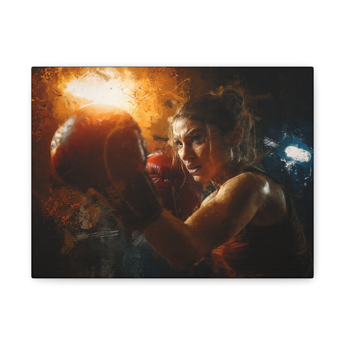 Empower Your Space: Woman Boxer's Strength - Stretched Canvas Fine Art Boxing Print Poster - Ready to Hang, Wall Art Boxing Gift