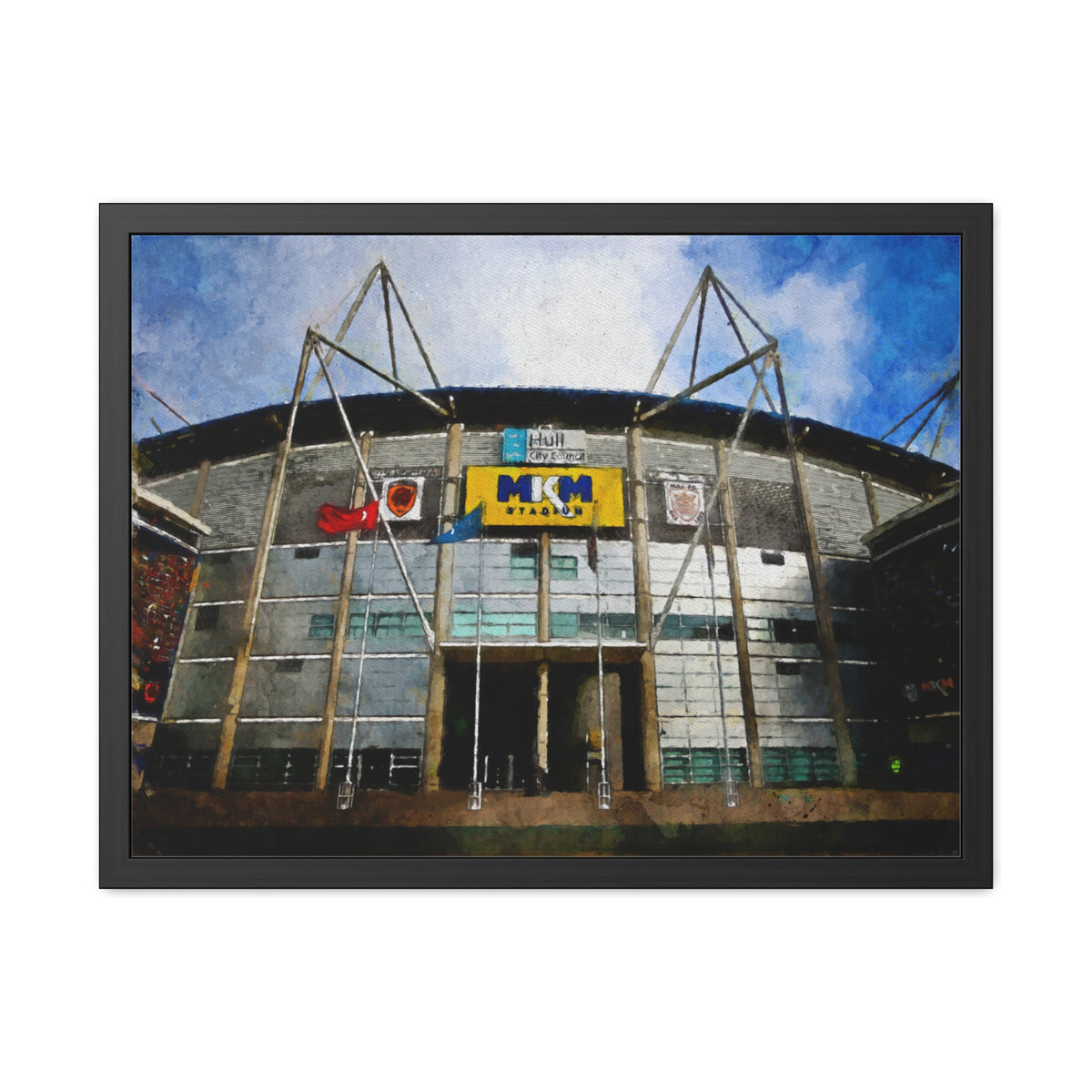 Hull City’s MKM Stadium, Ready to Hang Framed Watercolour Fine Art Painting Print Poster, Football Wall Art, Soccer Fan Gift