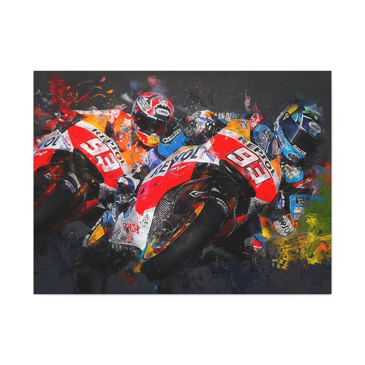 MotoGP Duel: Stretched Canvas Fine Art Print- Ready to Hang, Wall Art Poster, the Ultimate MotoGP Gift