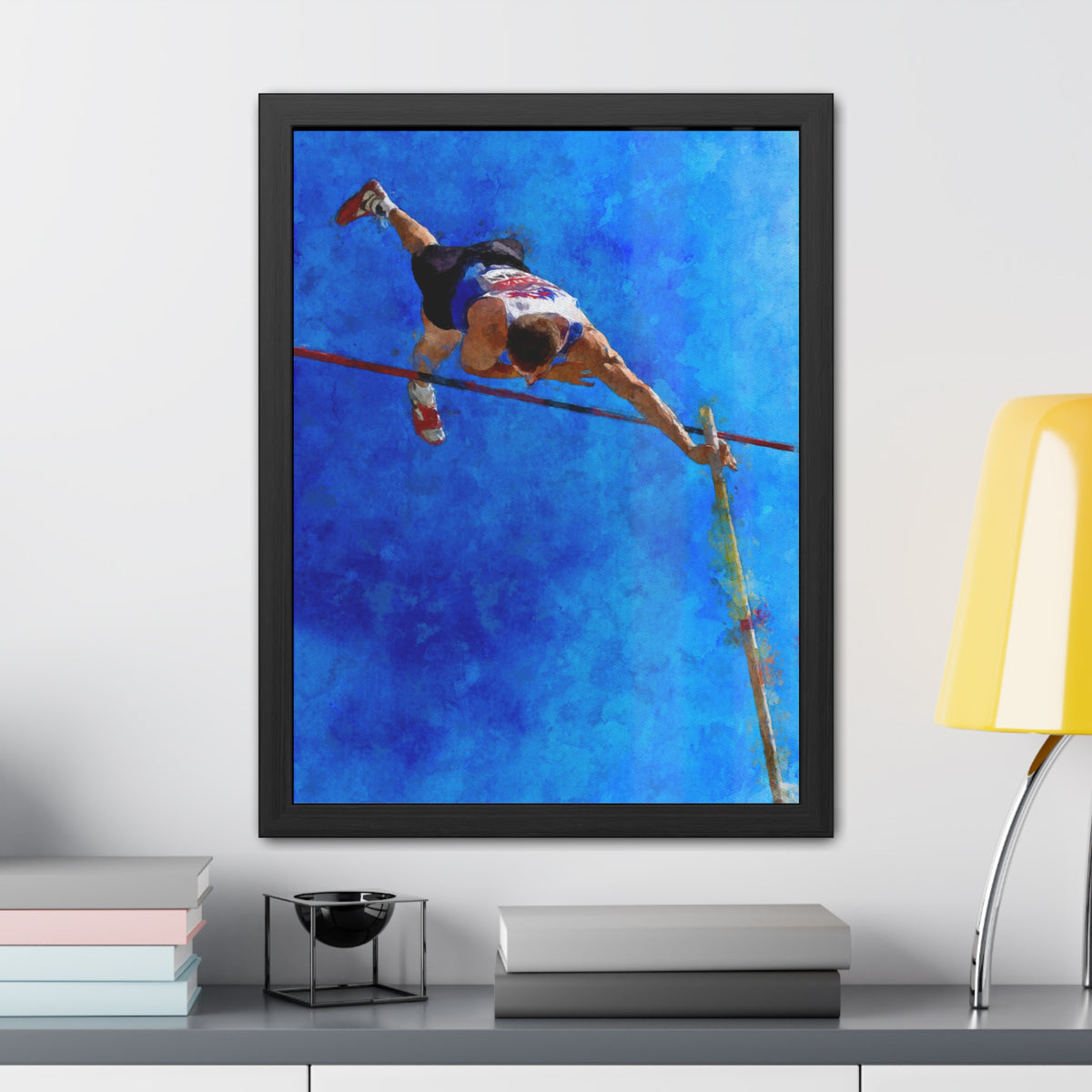 Capture Pole Vaulting Action with Modern Art - Ready to Hang Framed Watercolour Fine Art Painting Print Poster, Athletics Wall Art, Athletics Fan Gift