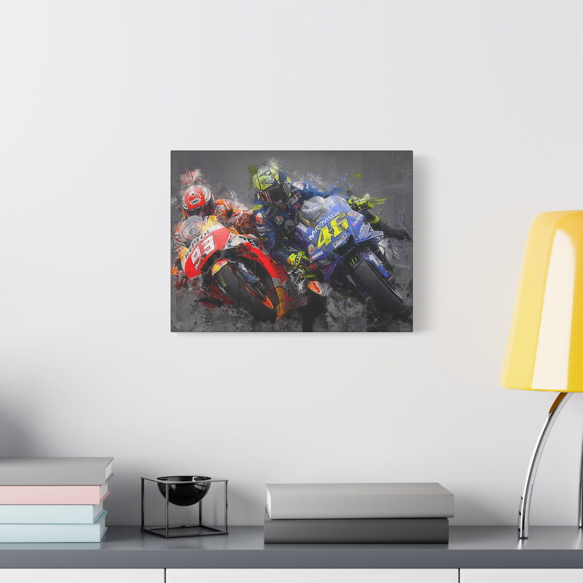 Dynamic Duel: Stretched Canvas Fine Art MotoGP Print Poster - Ready to Hang, Wall Art MotoGP Gift