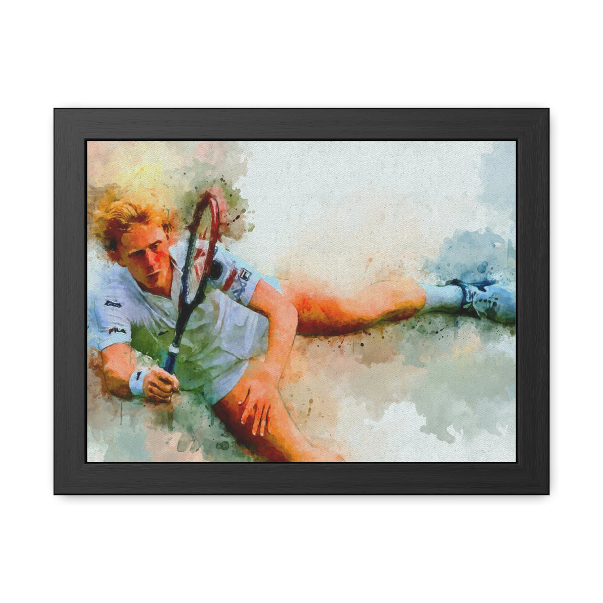 Boris Becker Expressionist Portrait: Ready to Hang Framed Watercolour Fine Art Painting Print Poster, Tennis Wall Art, Tennis Fan Gift
