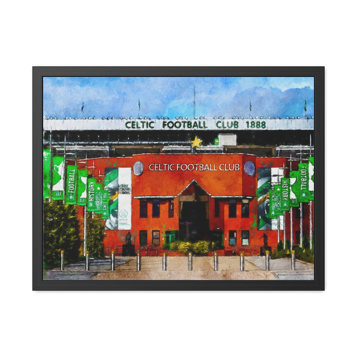 Celtic Park Framed Fine Art - Ready to Hang Framed Watercolour Fine Art Painting Print Poster, Football Wall Art, Soccer Fan Gift