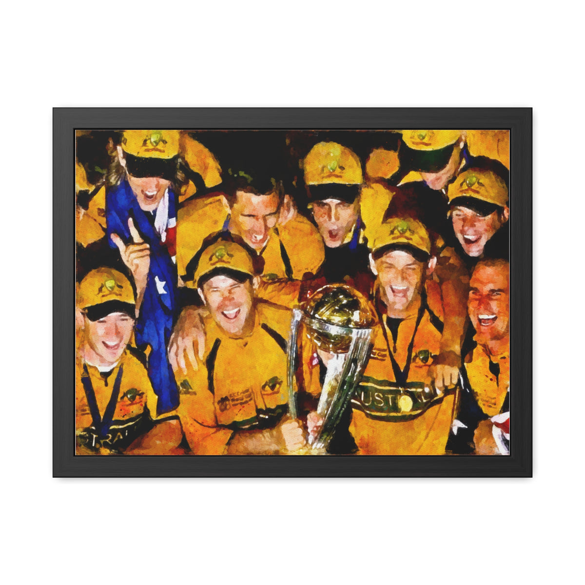 2007 Cricket World Cup Triumph: Australia's Trophy Celebration in Watercolour - Fine Art Print, Ready to Hang Wall Art Cricket Gift.