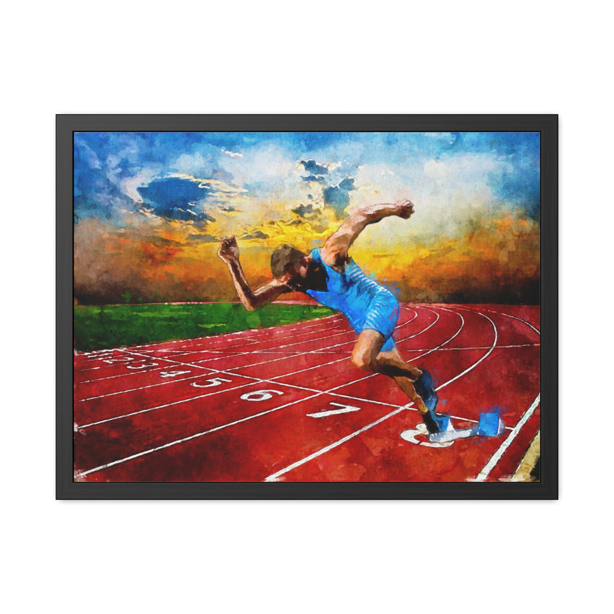 Sprint Racer Energy Captured - Expressionist Watercolour Painting Print, Ready to Hang Framed, Athletics Wall Art, Athletics Fan Gift