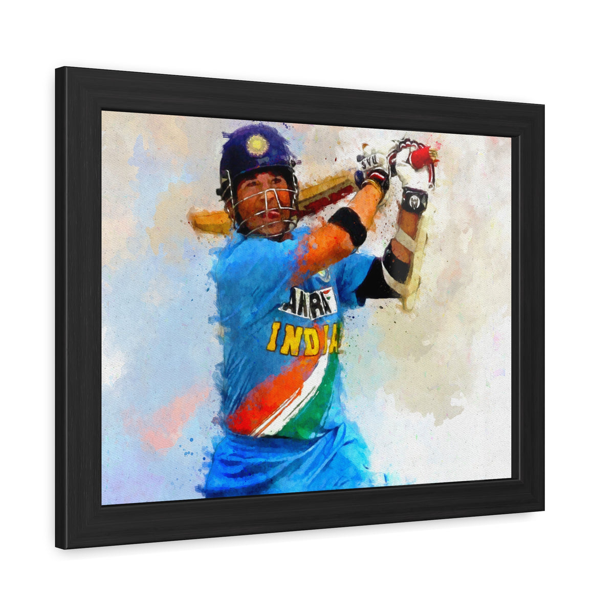 Sachin Tendulkar Legend: Dynamic Watercolour Framed Art Print Poster - Ready to Hang Wall Art Cricket Gift
