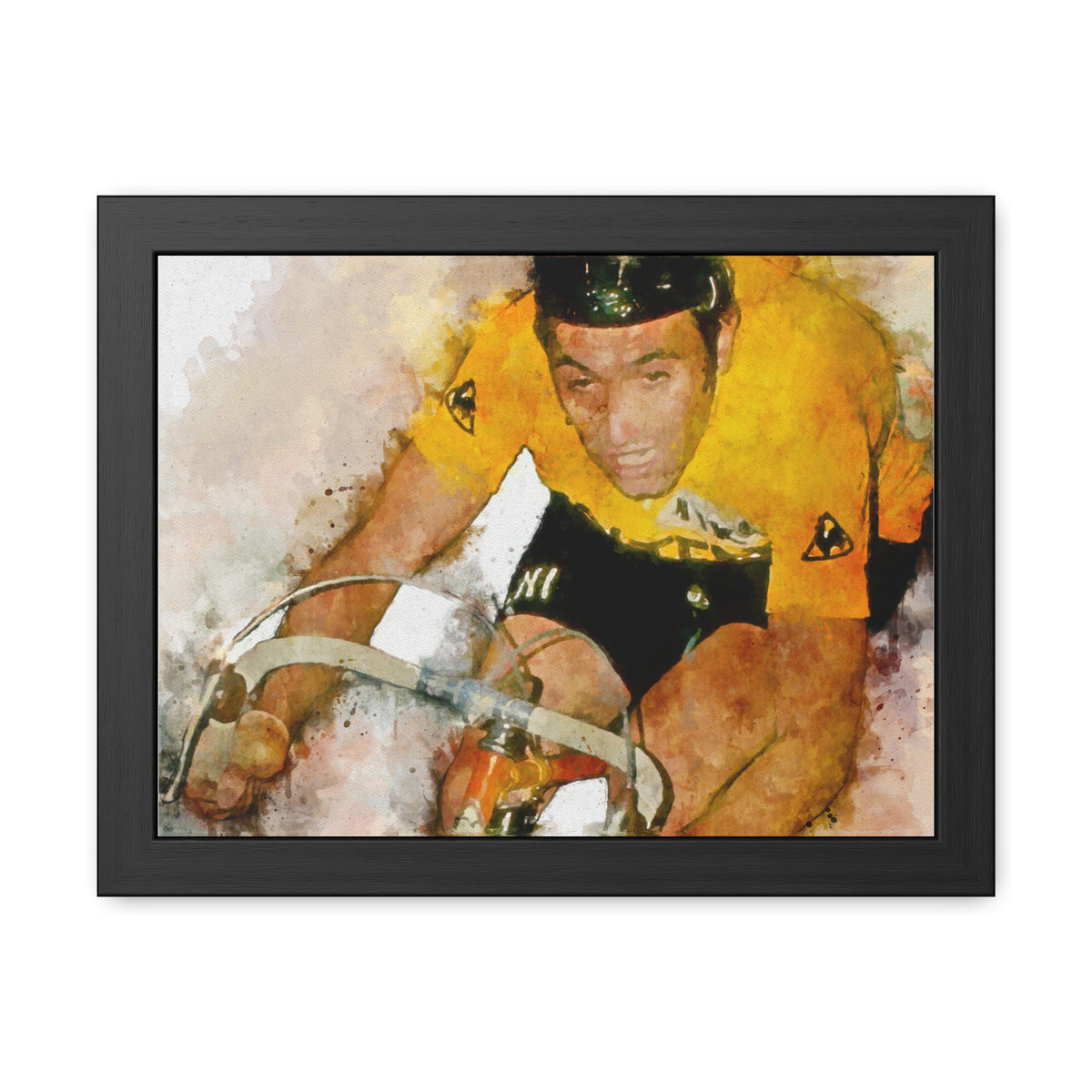 Eddie Merckx: Tour de France Triumph - Framed Watercolor Art Print with Yellow Jersey Elegance