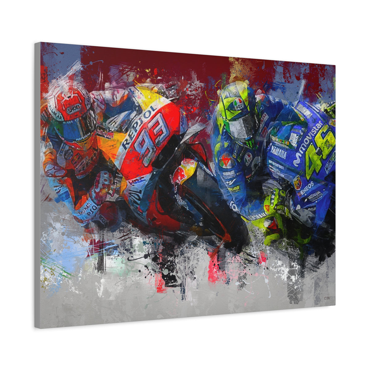MotoGP Racers Conquer the Canvas! Expressionist Stretched Canvas Fine Art MotoGP Print Poster - Ready to Hang, Wall Art MotoGP Gift