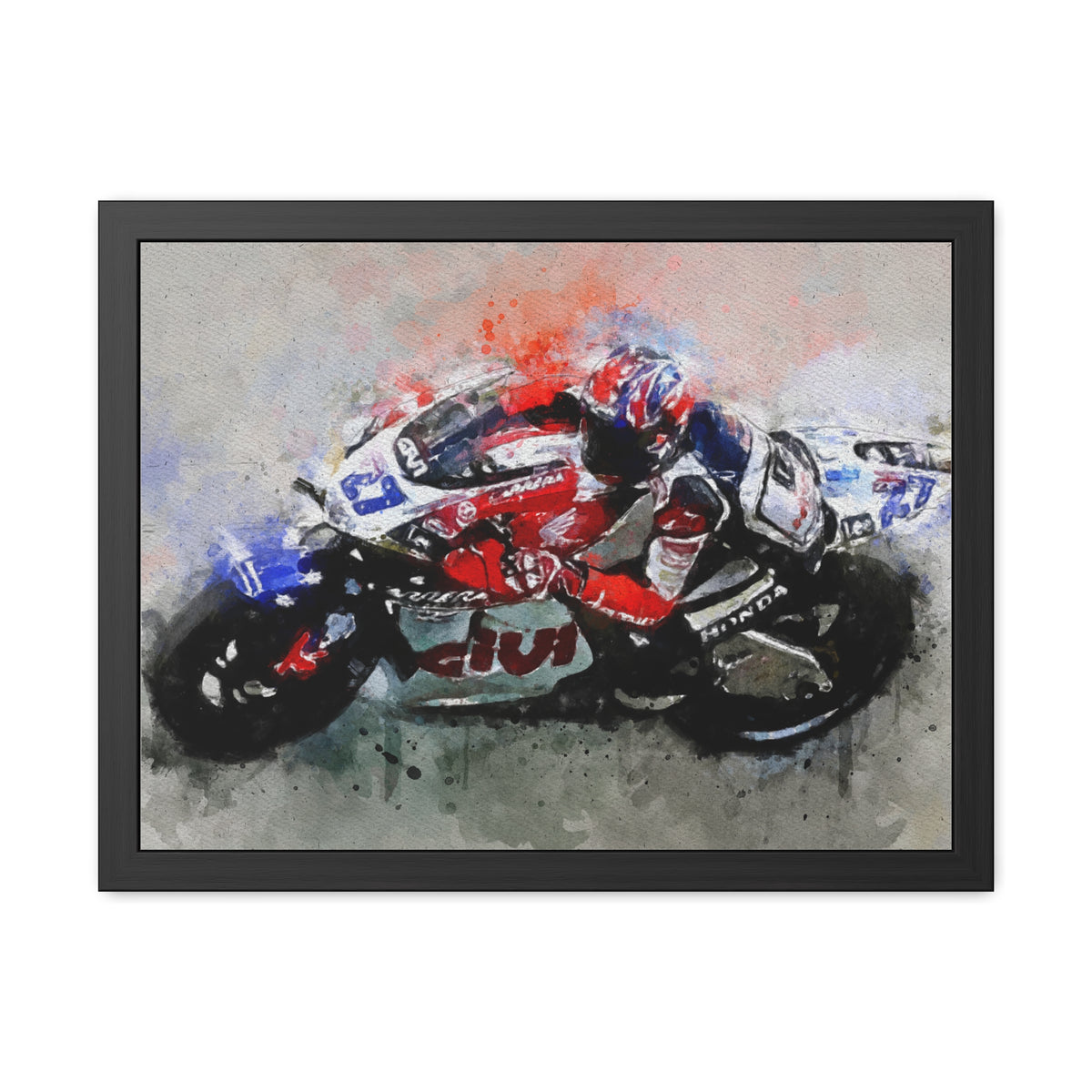 MotoGP Masterpiece: Framed Watercolour Fine Art Print Poster, Ready to Hang, Wall Art, Perfect Gift for Fans of Casey Stoner