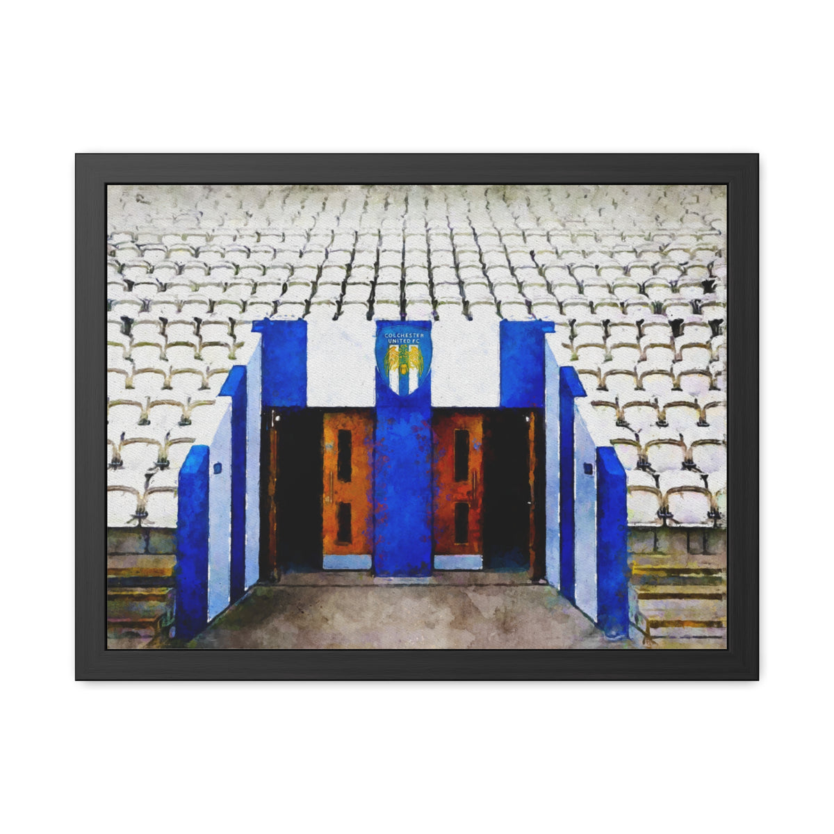 Colchester Community Stadium Watercolour Fine Art Painting - Ready to Hang Framed Print Poster, Football Wall Art, Soccer Fan Gift