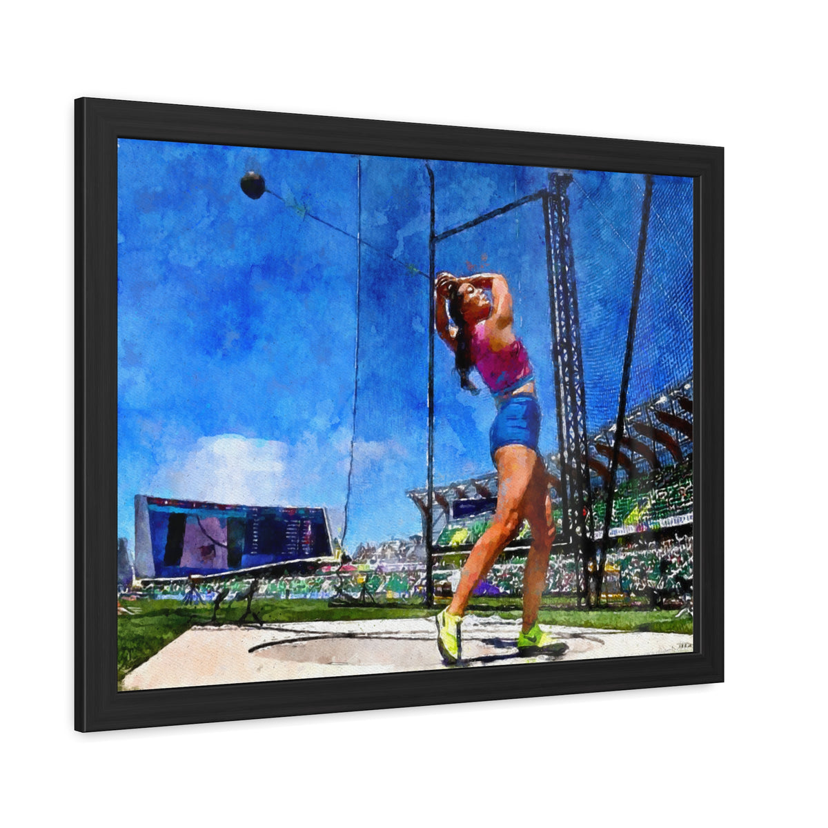 Expressionist Watercolour Painting Print of a Female Hammer Thrower - Ready to Hang Framed Watercolour Fine Art Painting Print Poster, Athletics Wall Art, Athletics Fan Gift