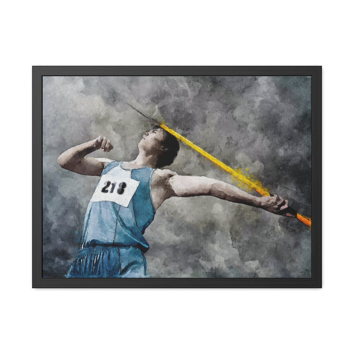 Powerful Javelin Thrower Modern Art Poster – Ready to Hang Framed Watercolour Fine Art Painting Print, Athletics Wall Art, Athletics Fan Gift