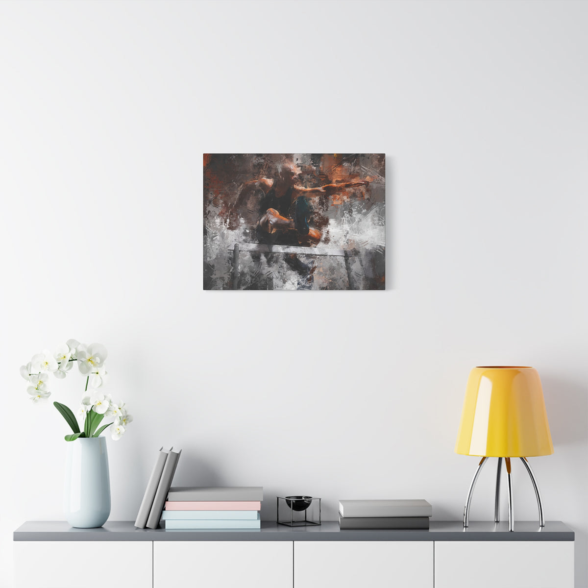Athletic Hurdler Expressionist Canvas Print - Fine Art Athletics Décor with Expressive Brush Strokes and Splashes of Paint. Stretched Canvas Athletics Fine Art Print Poster - Ready to Hang Wall Art, Hurdling Fan Gift