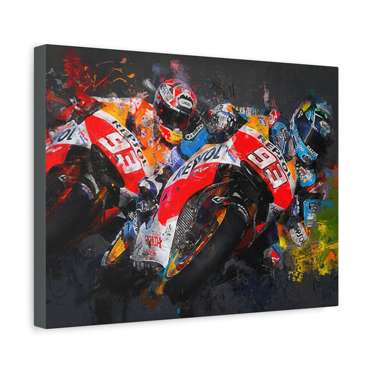 MotoGP Duel: Stretched Canvas Fine Art Print- Ready to Hang, Wall Art Poster, the Ultimate MotoGP Gift