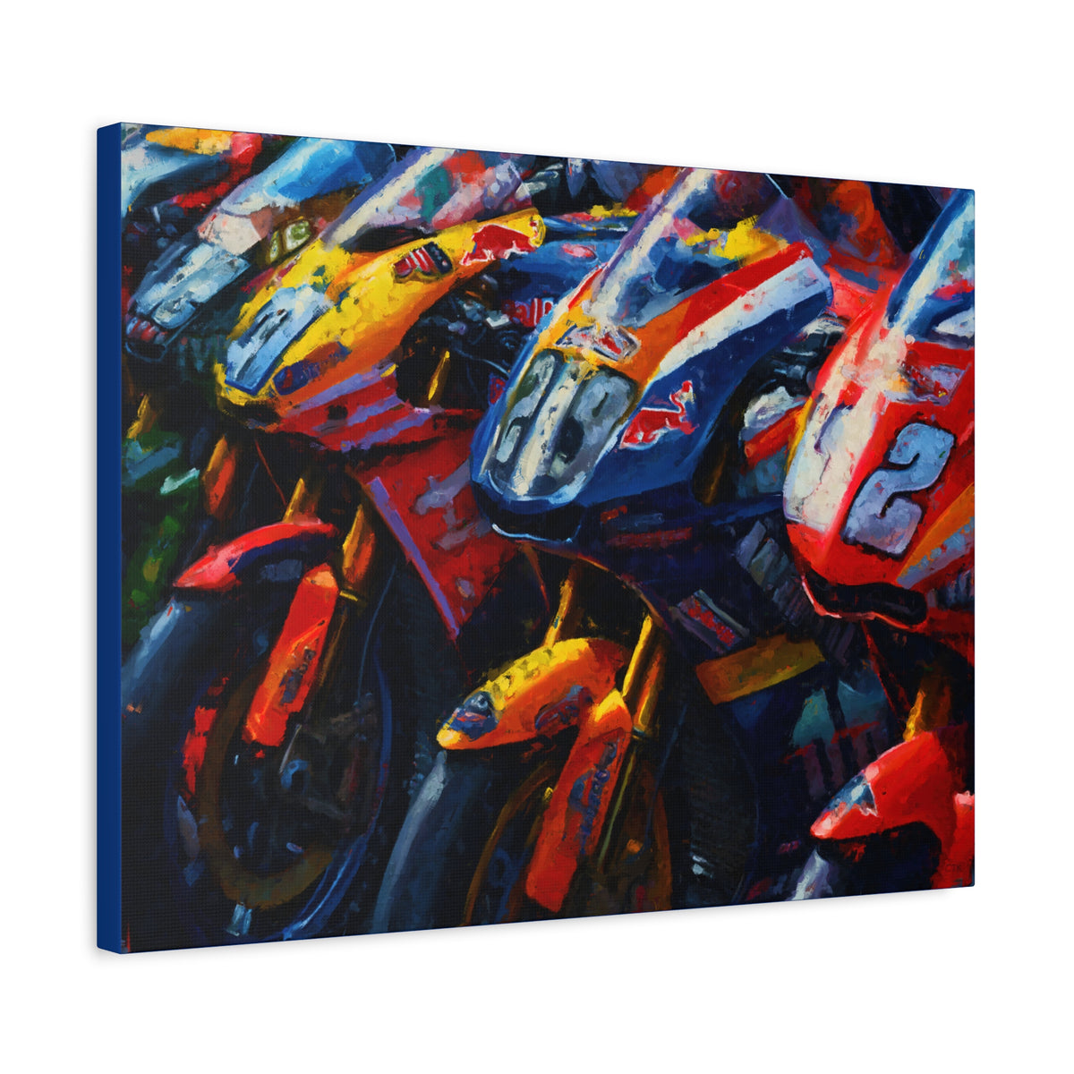 Impressionist MotoGP Bike Lineup Stretched Canvas Fine Art Print Poster, Ready to Hang, Wall Art MotoGP Gift