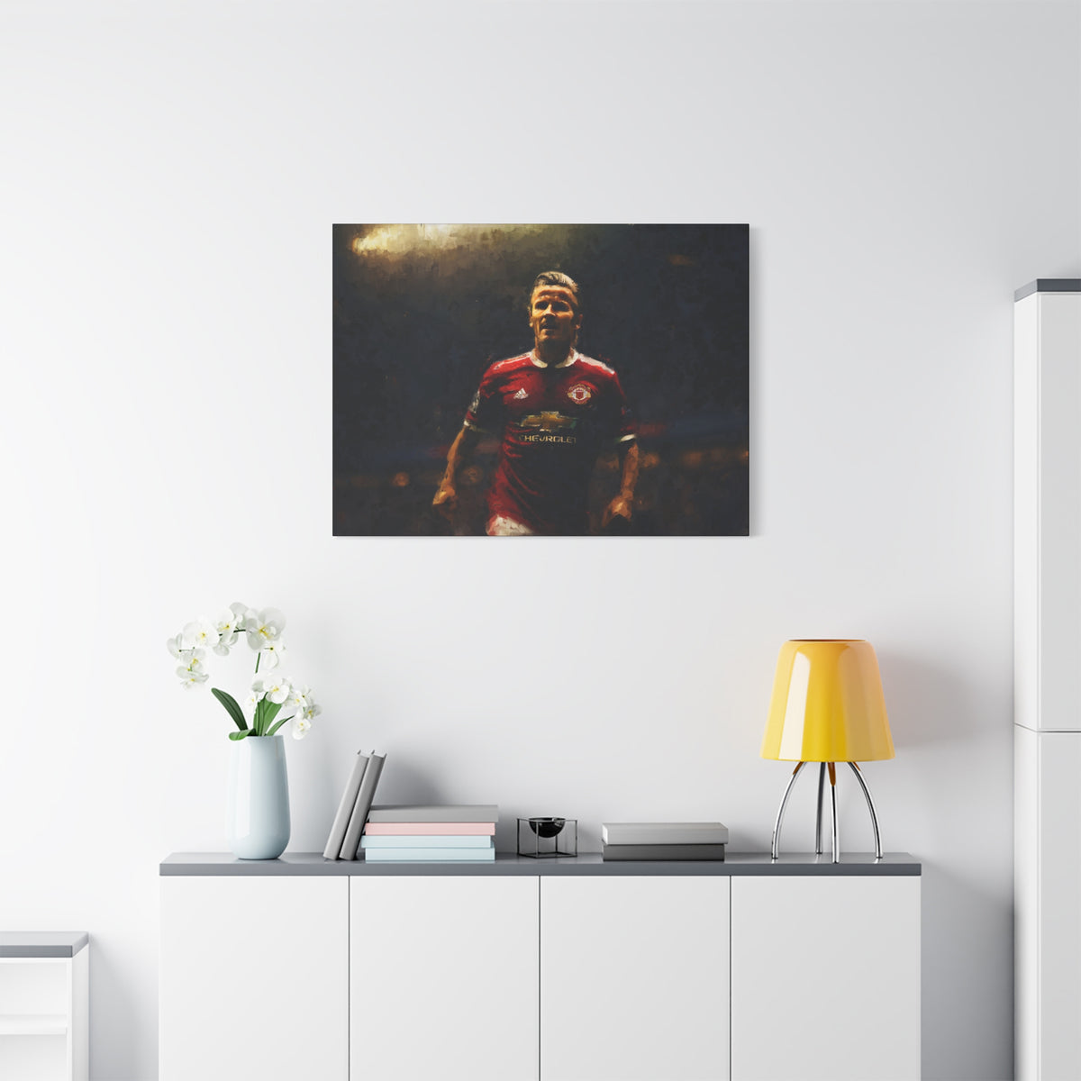 Beckham Brilliance Impressionist Portrait, Stretched Canvas Football Fine Art Print Poster, Ready to Hang Football Wall Art, Soccer Fan Gift
