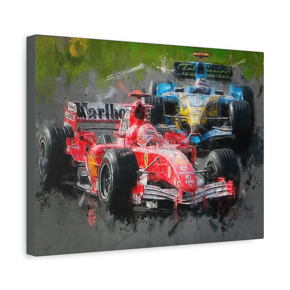 Race Day Drama: Stretched Canvas F1 Fine Art Print Poster - Ready to Hang, Wall Art Formula One Gift