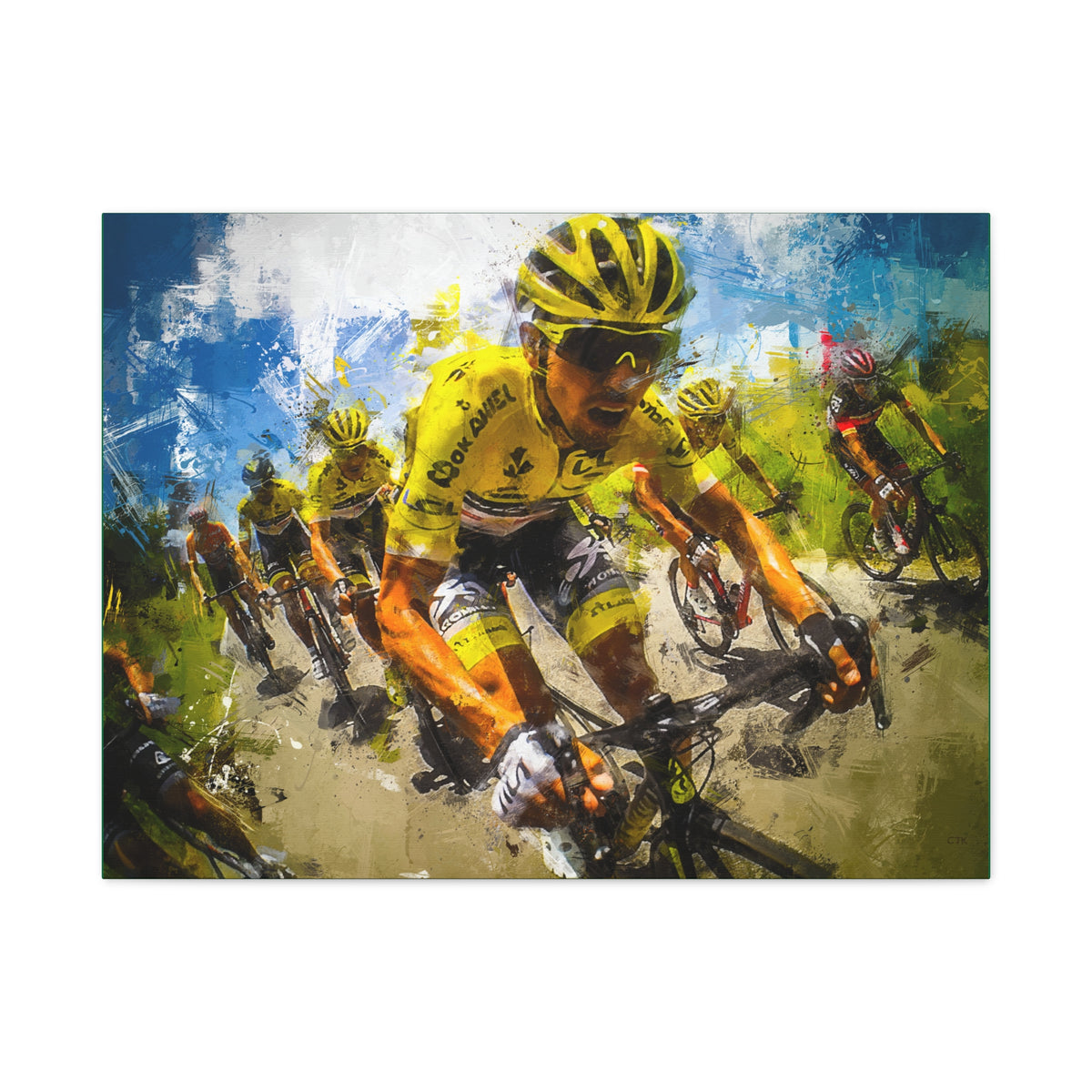 Tour de France Expressionism: Yellow Jersey Dominance in Ready-to-Hang Oil Painting Art Print on Matte Canvas, Stretched, 1.25"