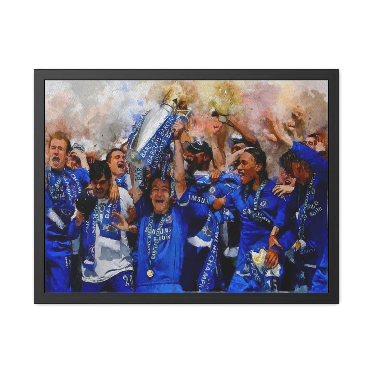 Premier League Winners 2006 Chelsea Watercolour Painting, Ready to Hang Framed Art Print Poster, Chelsea Fan Gift