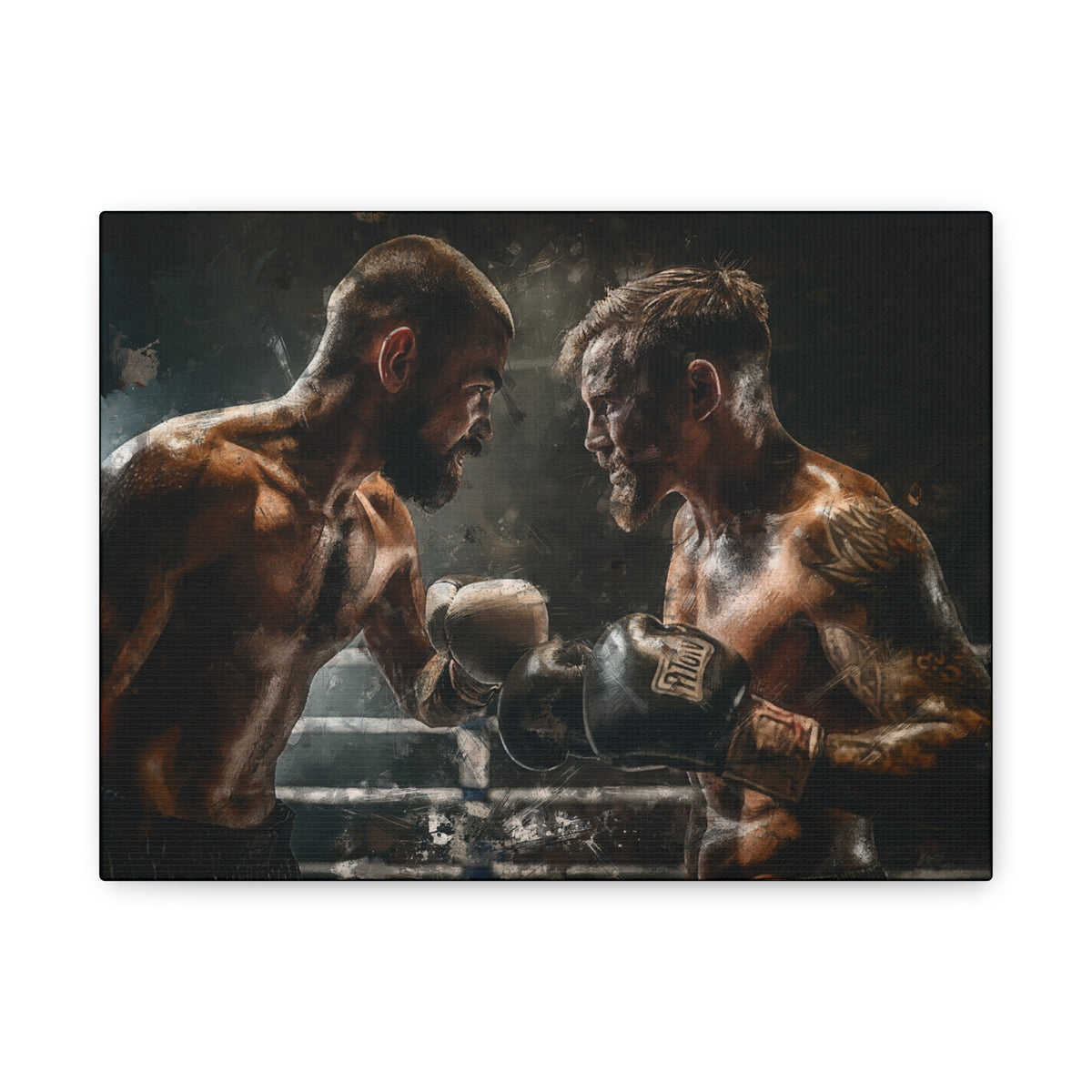 Boxing Ring Duel: Stretched Canvas Fine Art Boxing Print Poster - Ready to Hang, Wall Art Boxing Gift