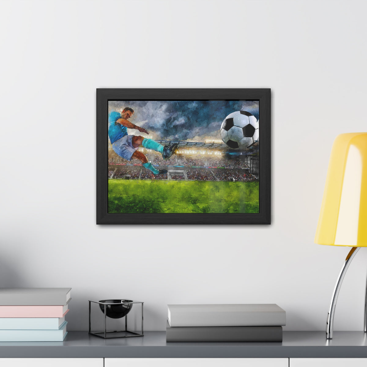 Striker's Triumph: Expressionist Soccer Art - Goal Unleashed! Ready to Hang Framed Watercolour Print, Football Wall Art, Soccer Fan Gift