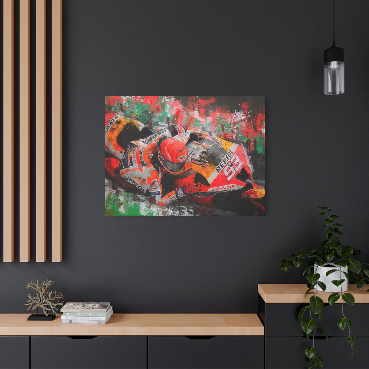 MotoGP Marc Marquez, Stretched Canvas Fine Art Print Poster, Ready to Hang, Wall Art Poster for Motorsports Enthusiasts, Perfect MotoGP Gift