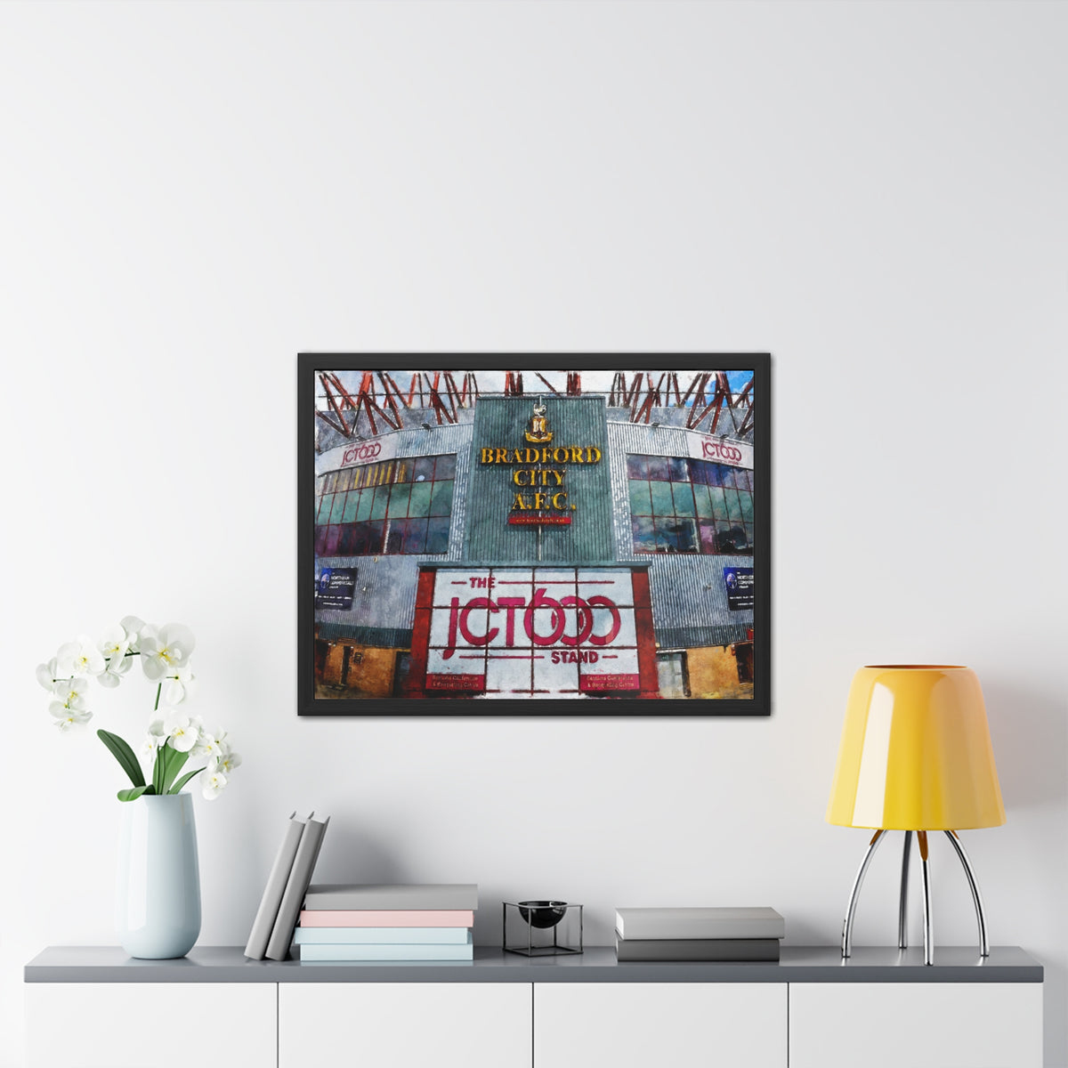 Bradford City Valley Parade Watercolour Fine Art Painting - Ready to Hang Framed Print Poster, Football Wall Art, Soccer Fan Gift