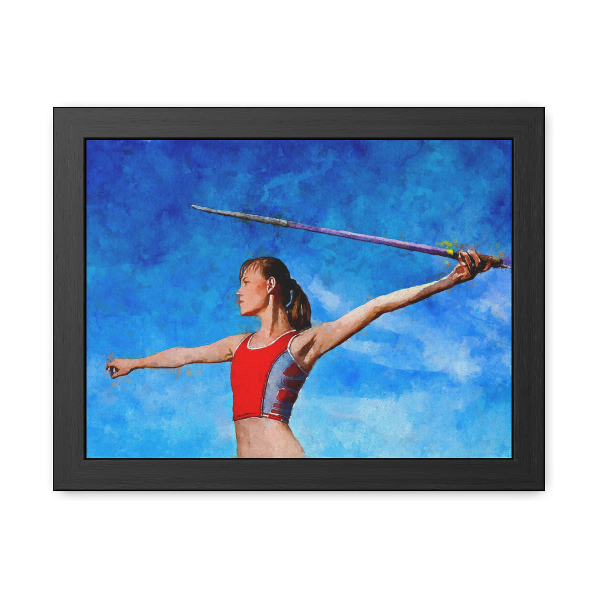 Captivating Javelin Thrower Fine Art Print – Ready to Hang Framed Watercolour Painting Poster, Athletics Wall Art, Athletics Fan Gift