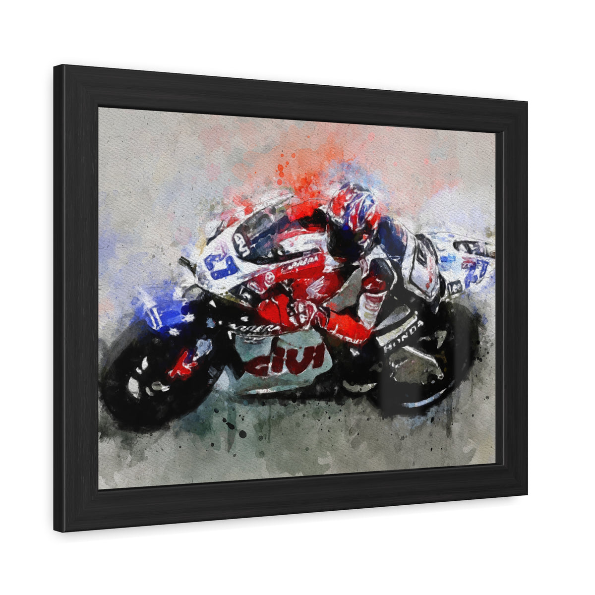 MotoGP Masterpiece: Framed Watercolour Fine Art Print Poster, Ready to Hang, Wall Art, Perfect Gift for Fans of Casey Stoner