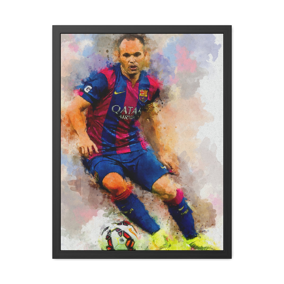Andrés Iniesta Expressionist Portrait - Soccer Legend Art! Ready to Hang Framed Watercolour Fine Art Painting Print Poster, Football Wall Art, Soccer Fan Gift