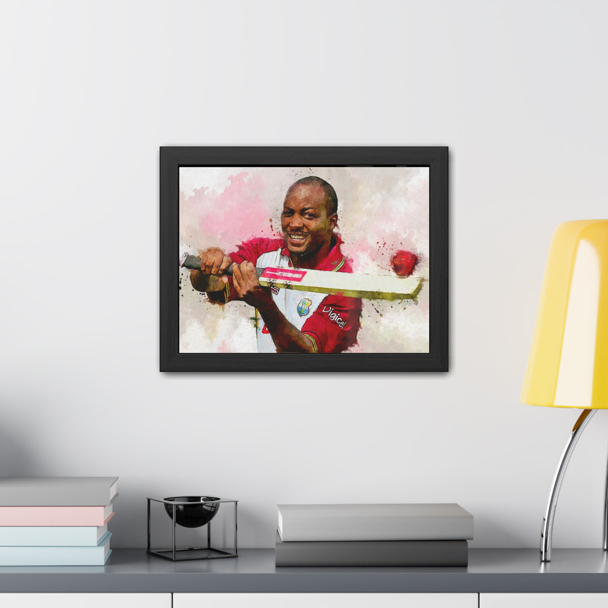 Brian Lara Cricket Legacy: Dynamic Watercolour Framed Art Print Poster - Ready to Hang Wall Art Cricket Gift