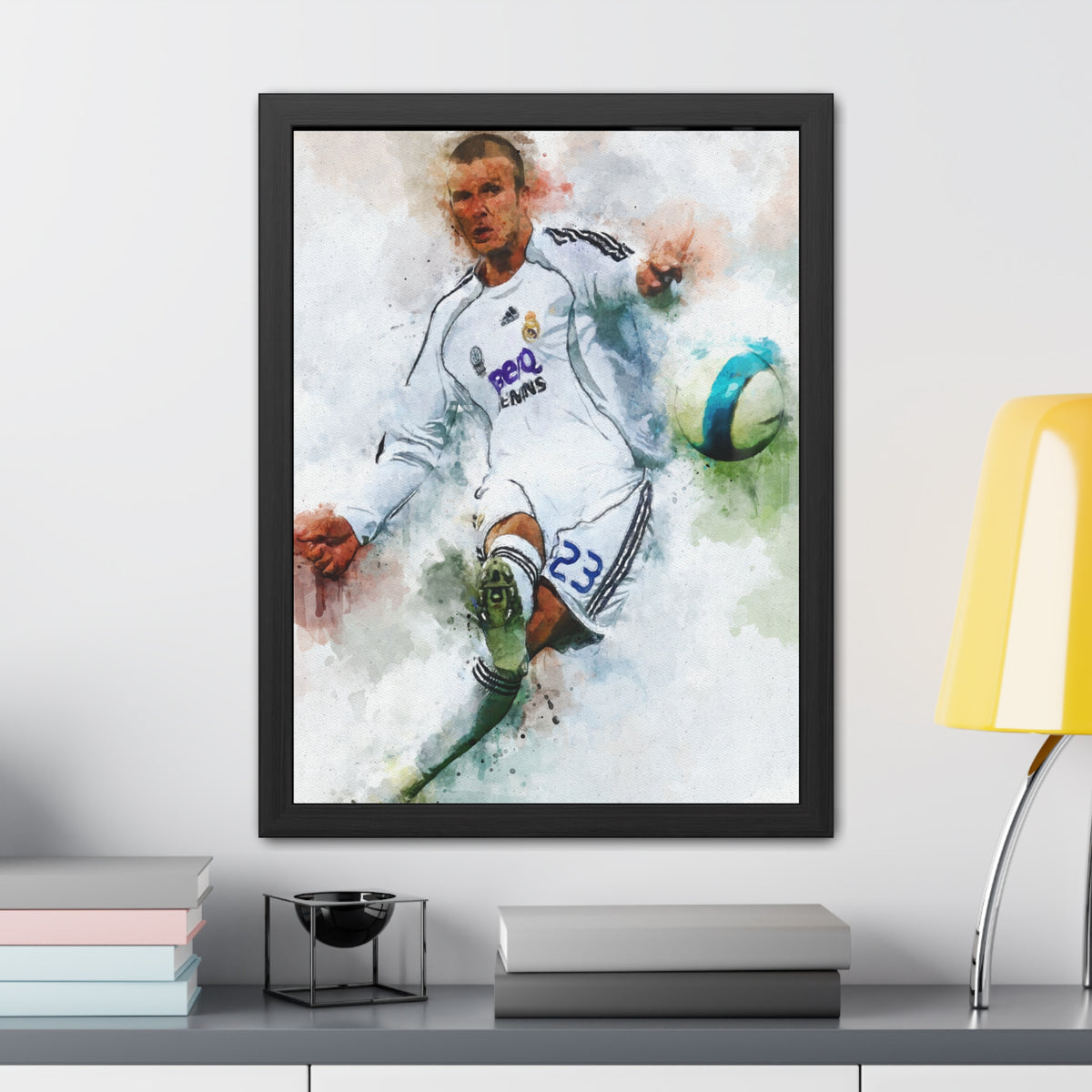Celebrate Beckham: Expressionist Watercolour Portrait - Soccer Legend Art! Ready to Hang Framed Fine Art Print Poster, Football Wall Art, Soccer Fan Gift