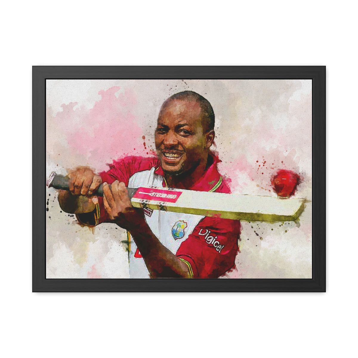 Brian Lara Cricket Legacy: Dynamic Watercolour Framed Art Print Poster - Ready to Hang Wall Art Cricket Gift