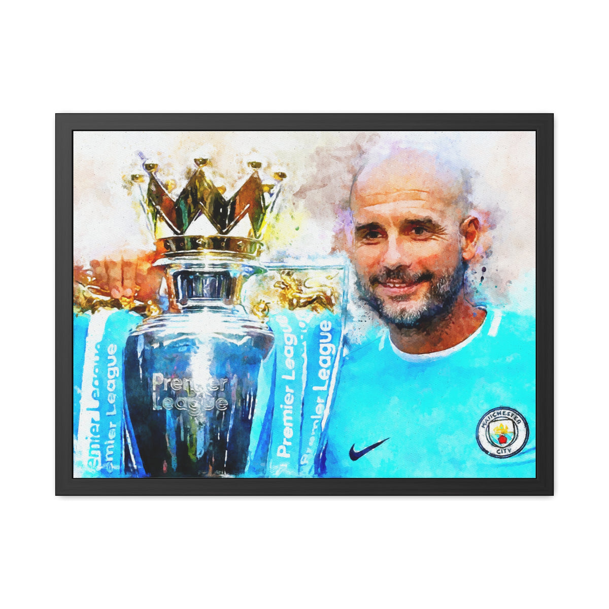 Premier League Winners 2018 Manchester City Watercolour Painting, Ready to Hang Framed Art Print Poster, Man City Fan Gift