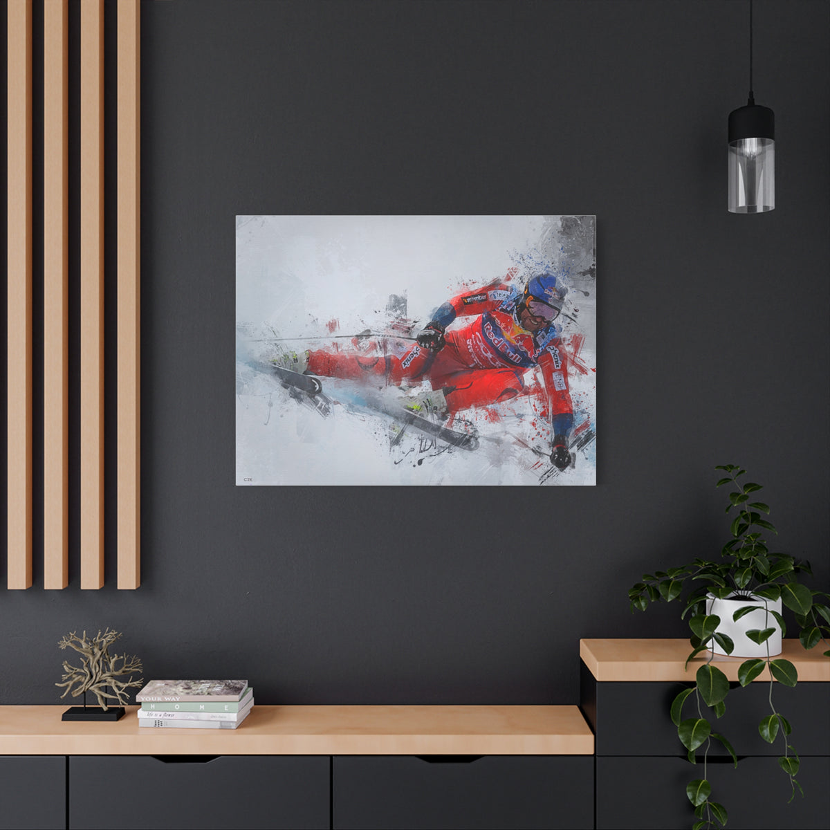 Captivating Aksel Lund Svindal Skiing Painting Print - Stretched Canvas Skiing Fine Art Print Poster- Ready to Hang Wall Art, Skier Gift
