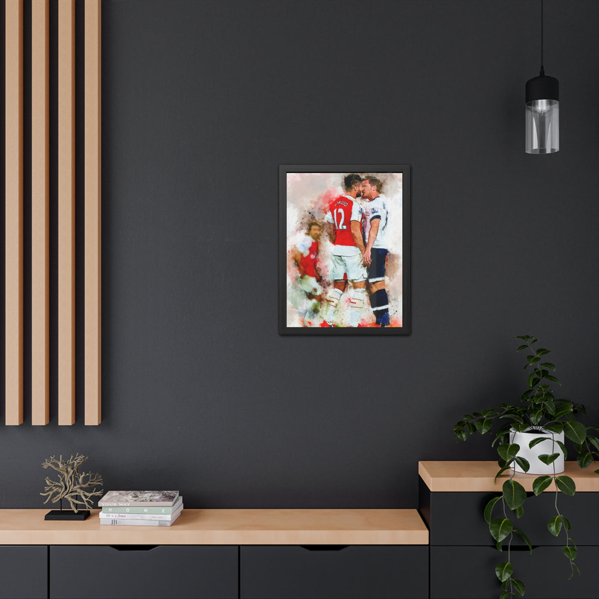 Arsenal vs. Tottenham Derby Ready to Hang Framed Watercolour Fine Art Painting Print Poster, Football Wall Art, Soccer Fan Gift