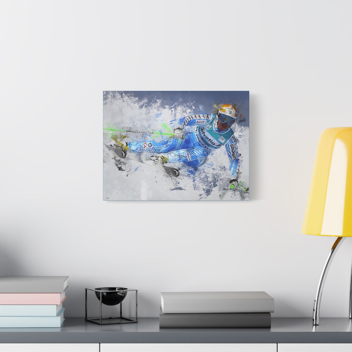 Anja Pärson's Alpine Elegance Skiing Painting Print on Stretched Canvas Skiing Fine Art Print Poster- Ready to Hang Wall Art, Skier Gift