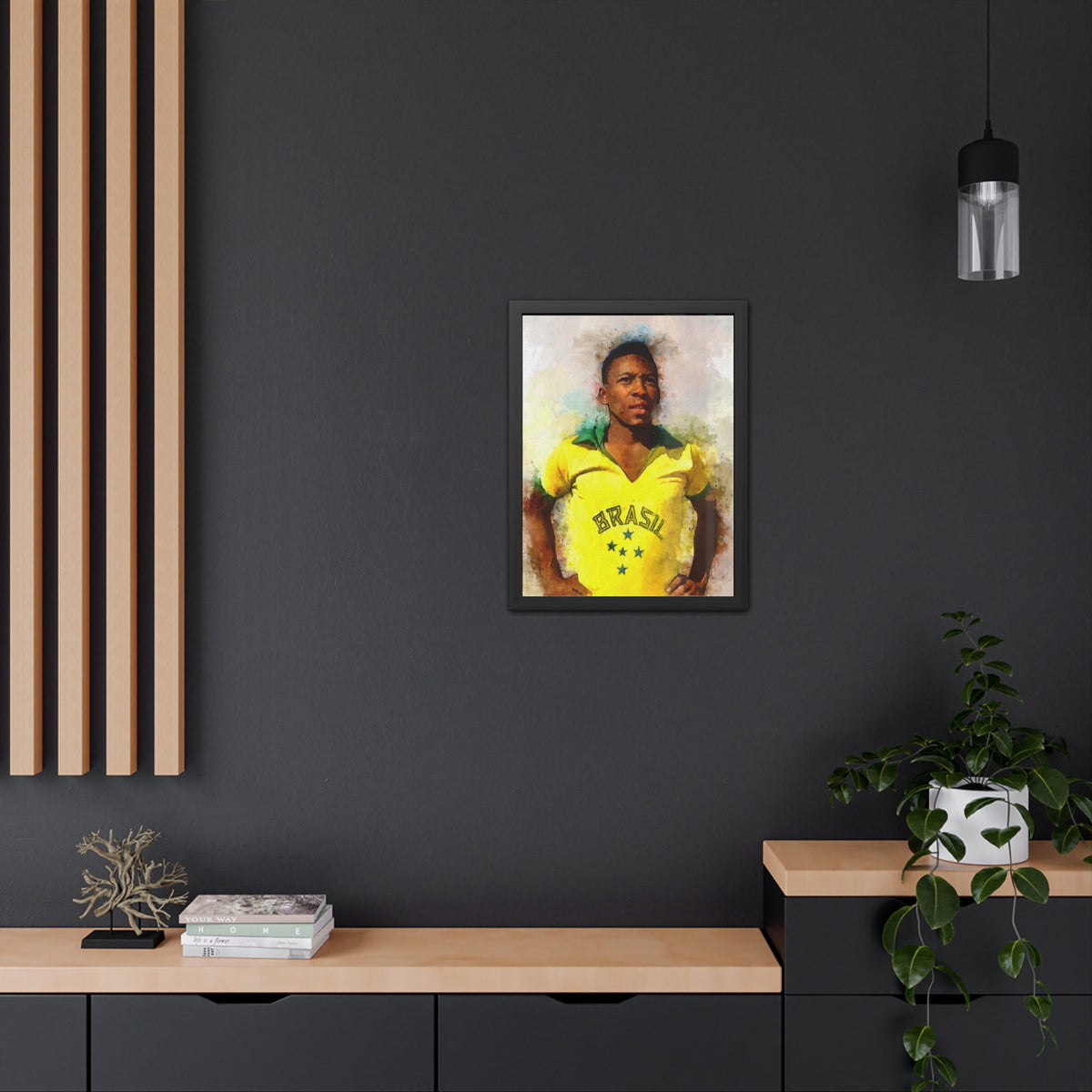 Celebrate Pelé: Expressionist Watercolour Portrait - Iconic Soccer Legend! Ready to Hang Framed Fine Art Print Poster, Football Wall Art, Soccer Fan Gift