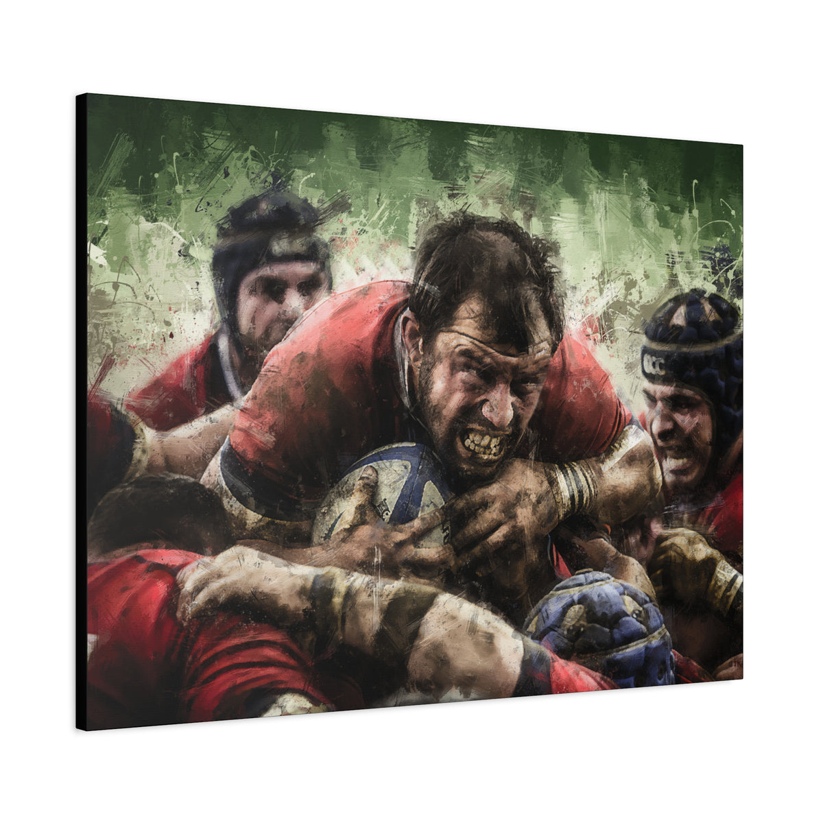 Chaos Unleashed: Stretched Canvas Rugby Fine Art Print Poster- Ready to Hang Wall Art, Rugby Fan Gift